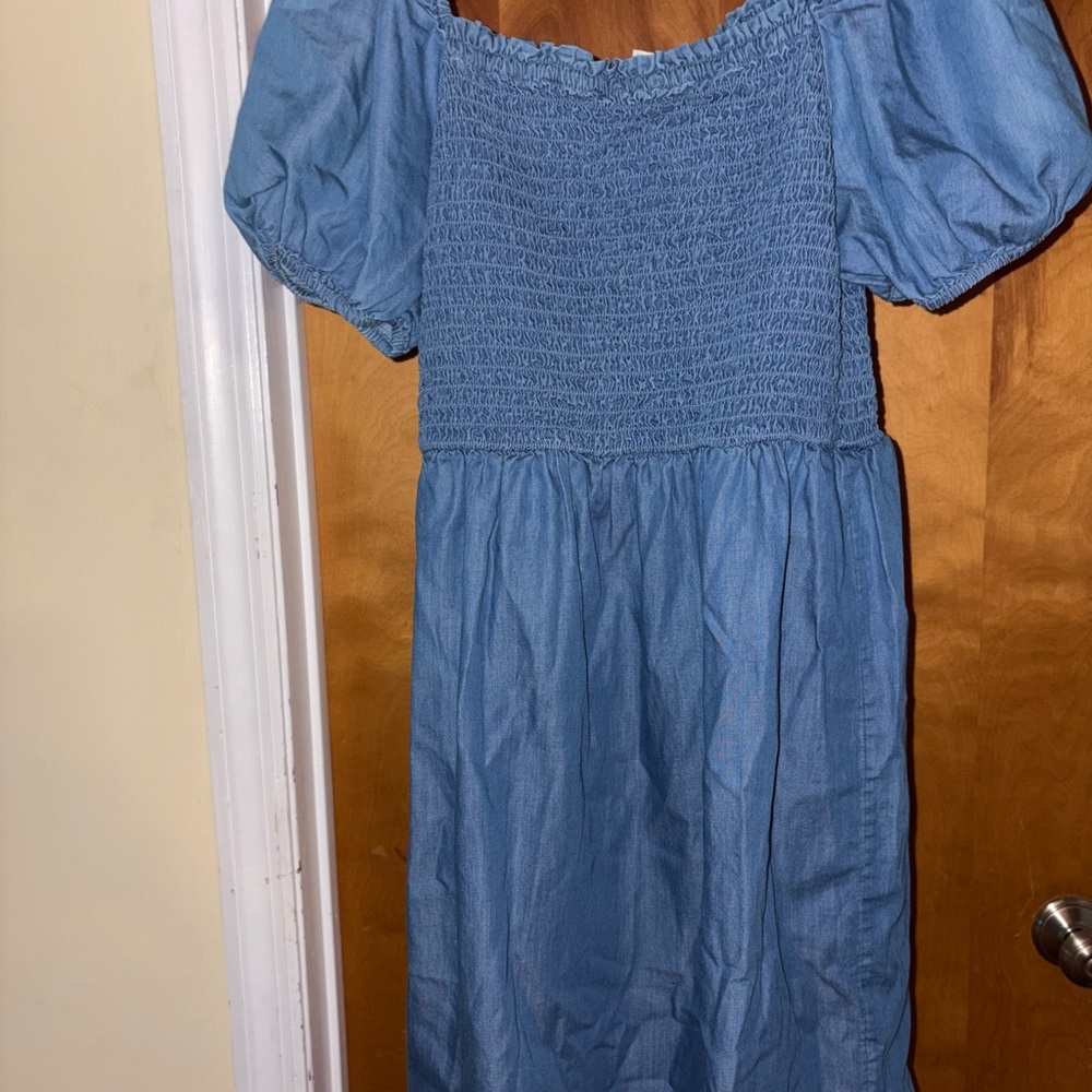 LOFT Blue Smocked Off-Shoulder Sundress